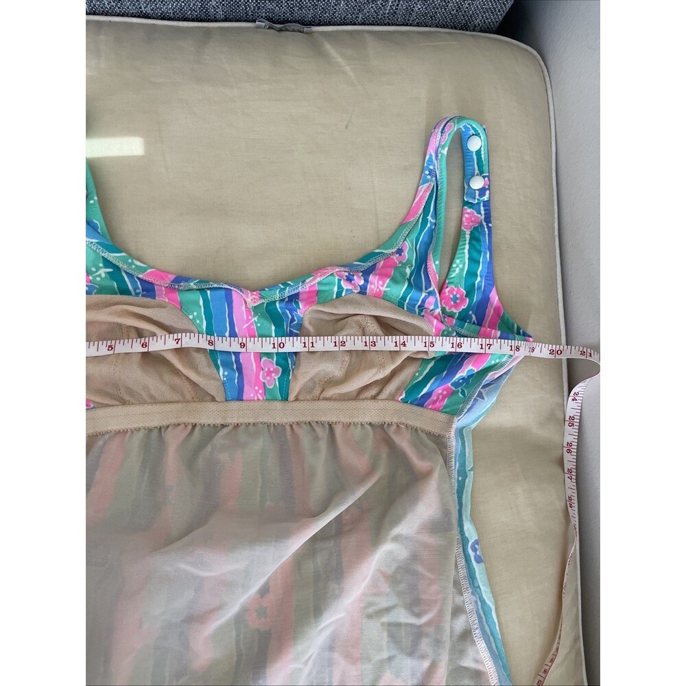 Vintage Talbots Bright Floral Striped One Piece Skirted Front Swimsuit Sz 18 USA - Picture 9 of 9